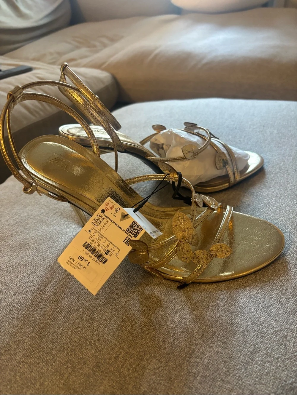 Zara Metallic Gold Leaf-Strap High Heels - Picture 2 of 2
